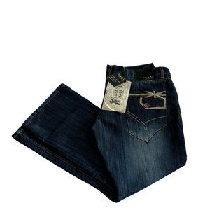 Fusai Jeans Women's Size 36x30 Blue Straight Leg Distressed Denim Embroidered